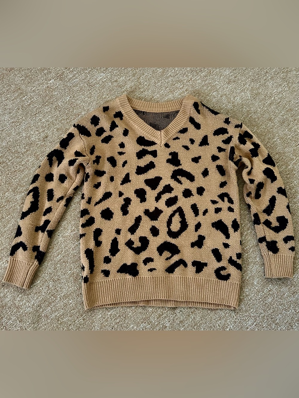 V-Neck Tan Leopard Print Sweater